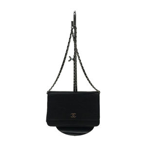 Chanel Camellia Lambskin Leather Chain Wallet Black